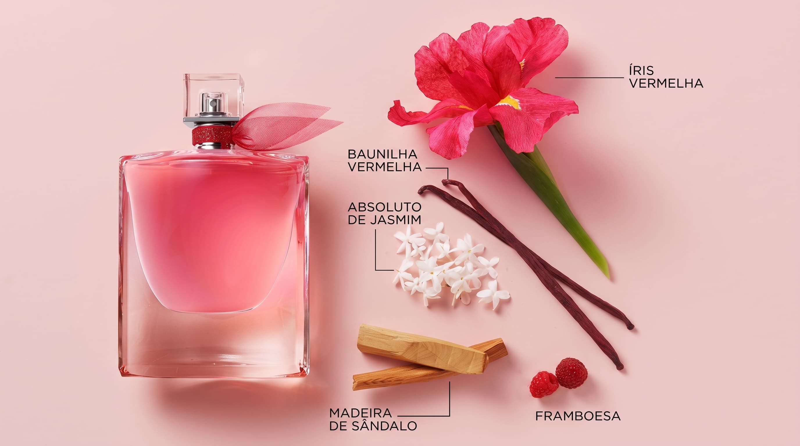 Frasco de La Vie Est Belle, da Lancôme, com íris, framboesa e baunilha